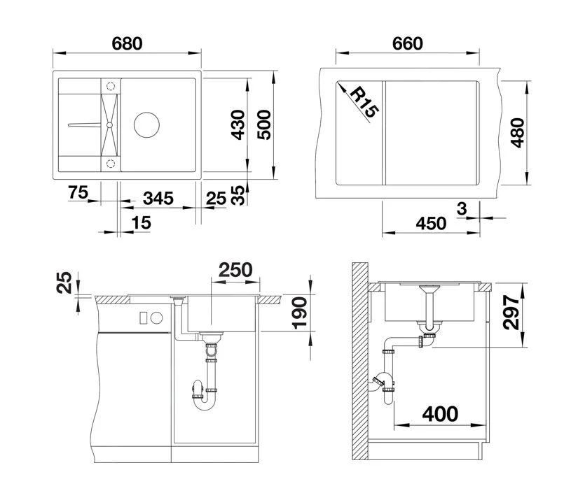 Blanco Metra 45 - Évier En Silgranit, 680x500 Mm, Blanc Doux 527103 4 Blanco Metra 45 - Évier En Silgranit, 680x500 Mm, Blanc Doux 527103 – Image 2