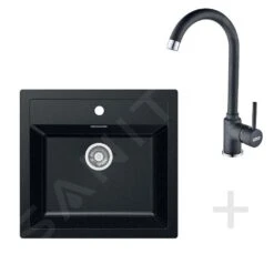Franke Colonnes - Kit De Cuisine T25, évier En Tectonite SID 610, Noir + Robinet FP 9000, Onyx NEW 114.0366.029
