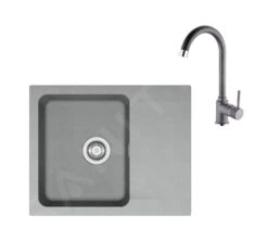 Franke Colonnes - Ensemble T95, évier En Tectonite OID 611-62 Et Mitigeur FP 9000.084, Gris 143.0675.617