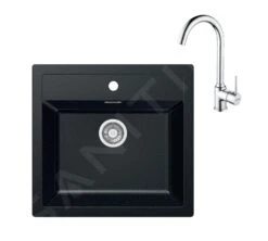 Franke Colonnes - Ensemble De Cuisine T102, évier En Tectonite SID 610 Et Mitigeur FP 9000.031, Noir / Chrome 143.0675.710