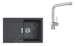 Franke Colonnes - Ensemble T81, évier En Tectonite S2D 611-78 Et Robinetterie SAMOA, Noir/chrome 143.0618.709