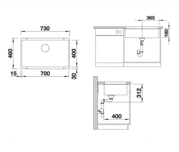 Blanco Subline 700 - Évier En Silgranit, 730x460 Mm, InFino, Aluminium 523444 4 Blanco Subline 700 - Évier En Silgranit, 730x460 Mm, InFino, Aluminium 523444 – Image 2