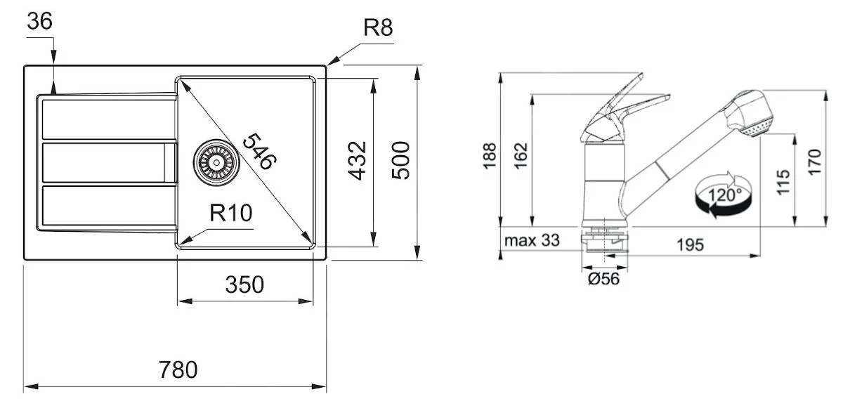 Franke Colonnes - Ensemble T83, évier En Tectonite S2D 611-78 Et Robinetterie FN 0642.031 ECO, Noir/chrome 143.0618.721 4 Franke Colonnes - Ensemble T83, évier En Tectonite S2D 611-78 Et Robinetterie FN 0642.031 ECO, Noir/chrome 143.0618.721 – Image 2