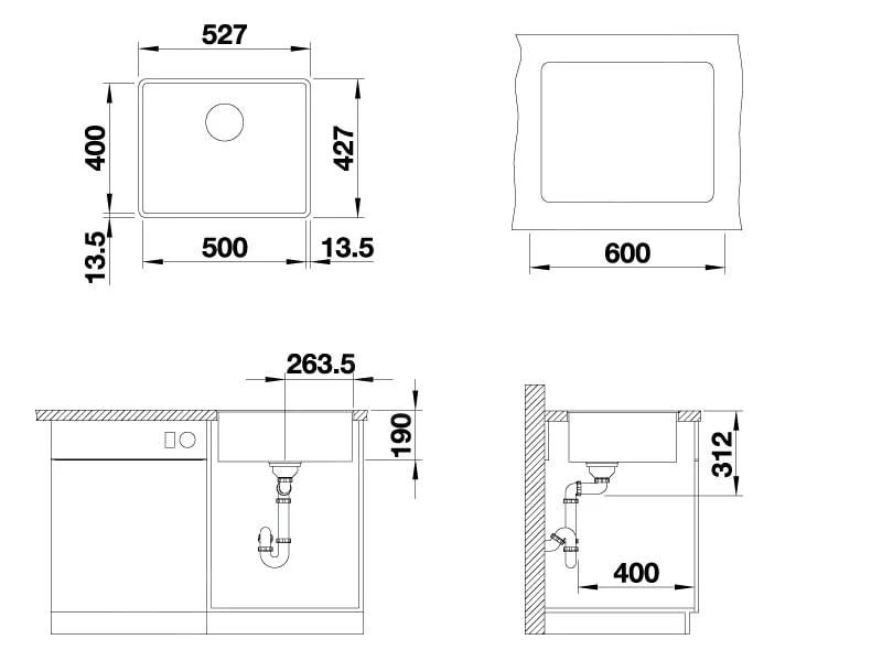 Blanco Subline 500 - Évier En Silgranite, 527x427 Mm, Gris Rocher 523533 4 Blanco Subline 500 - Évier En Silgranite, 527x427 Mm, Gris Rocher 523533 – Image 2
