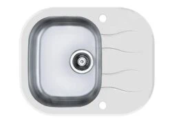 Alveus Wave - Évier 620x500 Mm,avec Commande De Vidage, Verre Blanc / Inox 1102727