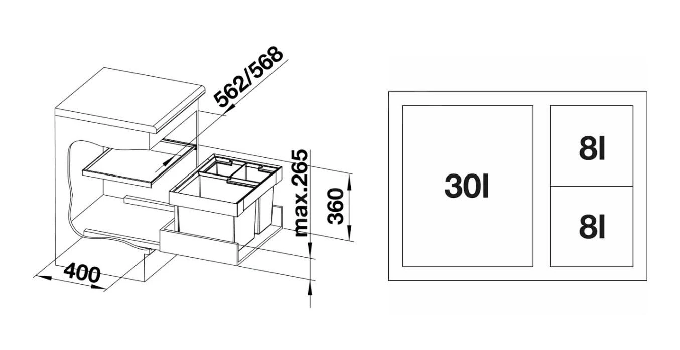 Blanco Flexon II - Poubelle Encastrable, Cloisonnée, Volume 46 L 521473 4 Blanco Flexon II - Poubelle Encastrable, Cloisonnée, Volume 46 L 521473 – Image 2