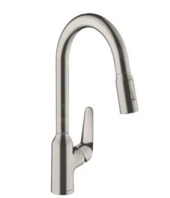 Hansgrohe Focus M42 - Mitigeur D’évier M429-H220 Avec Douchette Extractible, Design : Inox 71800800