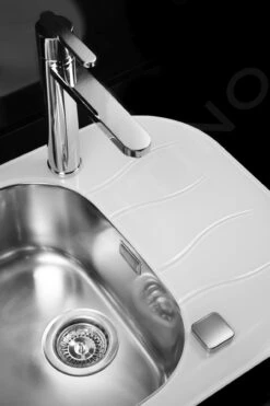 Alveus Wave - Évier 620x500 Mm,avec Commande De Vidage, Verre Blanc / Inox 1102727 -Cuisine Articles Magasin 2a8d42cc299b697bea0aa65f