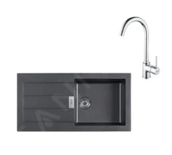 Franke Colonnes - Ensemble De Cuisine T108, évier En Tectonite S2D 611-100 Et Mitigeur FP 9000.31, Noir / Chrome 143.0675.739