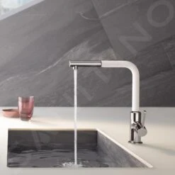 Kludi L-ine S - Mitigeur D’évier Avec Douchette Extractible, Chrome/blanc Mat 408519375 -Cuisine Articles Magasin 3728cfcf14b68e8f255a241d