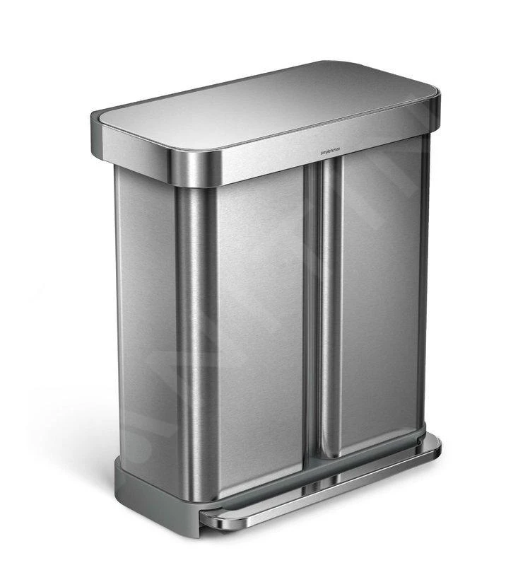 Simplehuman Poubelles - Poubelle De Tri Sélectif, Poche Pour Sacs, 58 L, Inox Brossé CW2025