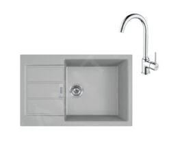 Franke Colonnes - Ensemble De Cuisine T106, évier En Tectonite S2D 611-78 XL Et Mitigeur FP 9000.031, Gris / Chrome 143.0675.733