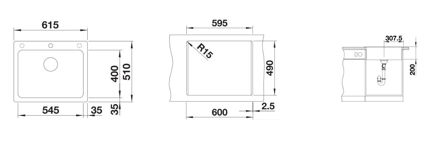 Blanco Naya 6 - Évier En Silgranite, 615x510 Mm, Gris Rocher 519639 4 Blanco Naya 6 - Évier En Silgranite, 615x510 Mm, Gris Rocher 519639 – Image 2