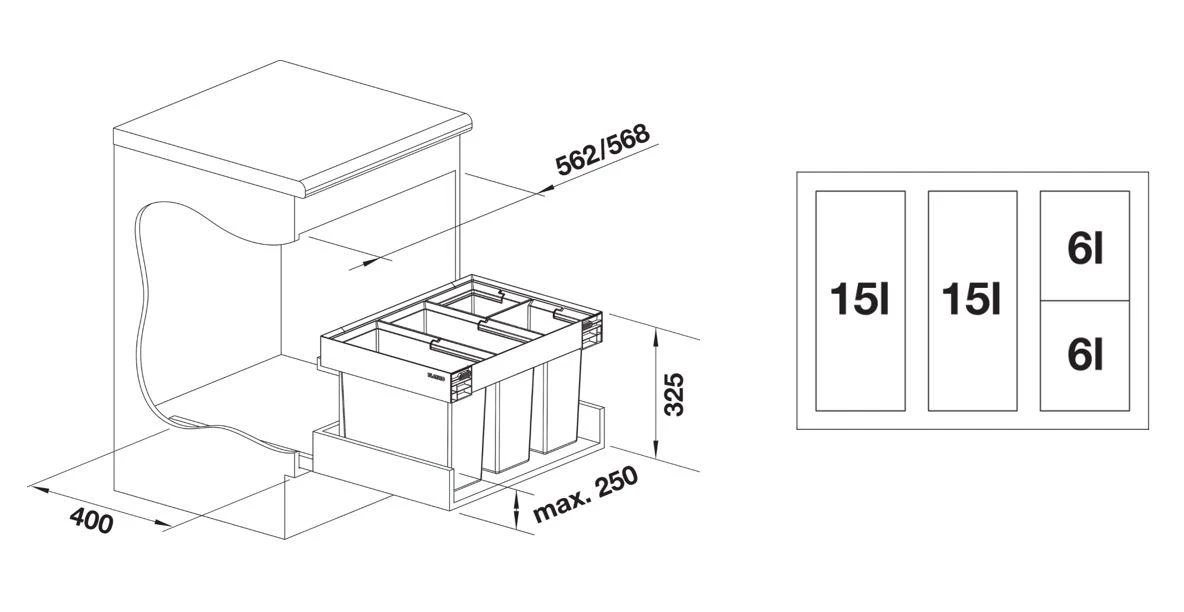 Blanco Flexon II - Poubelle Encastrable, Divisée, Volume 42 L 526644 4 Blanco Flexon II - Poubelle Encastrable, Divisée, Volume 42 L 526644 – Image 2