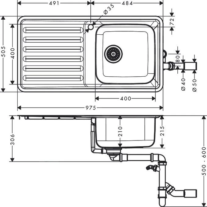 Hansgrohe Éviers - Évier Encastré S4111-F400 Avec égouttoir, Inox 43341800 4 Hansgrohe Éviers - Évier Encastré S4111-F400 Avec égouttoir, Inox 43341800 – Image 2