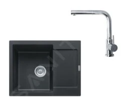 Franke Colonnes - Set G8, évier En Fragranit MRG 611-62 Et Mitigeur FN 0147.031, Noir Mat / Chrome 114.0650.569
