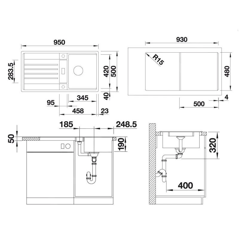 Blanco Lexa 5 - Évier En Silgranite, 950x500 Mm, InFino, Aluminium 524922 4 Blanco Lexa 5 - Évier En Silgranite, 950x500 Mm, InFino, Aluminium 524922 – Image 2