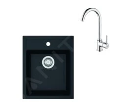 Franke Colonnes - Ensemble De Cuisine T100, évier En Tectonite SID 610-40 Et Mitigeur FP 9000.031, Noir / Chrome 143.0675.704