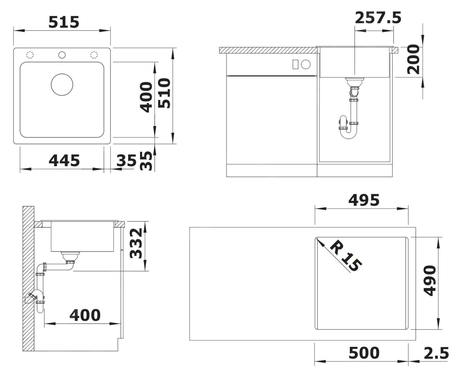 Blanco Naya 5 - Évier En Silgranite, 515x510 Mm, Blanc 526582 4 Blanco Naya 5 - Évier En Silgranite, 515x510 Mm, Blanc 526582 – Image 2