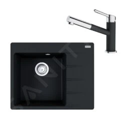 Franke Colonnes - Set G215, évier En Fragranit CNG 611-62 TL / 2 Et Mitigeur FC 3055.071, Onyx / Chrome 114.0650.772