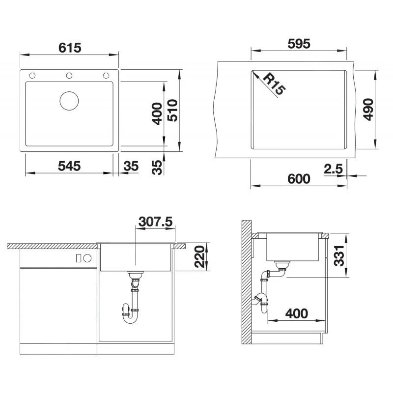 Blanco Pleon 6 - Évier En Silgranit, 615x510 Mm, Noir 525953 4 Blanco Pleon 6 - Évier En Silgranit, 615x510 Mm, Noir 525953 – Image 2