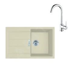 Franke Colonnes - Ensemble De Cuisine T104, évier En Tectonite S2D 611-78 Et Mitigeur FP 9000.031, Beige / Chrome 143.0675.728
