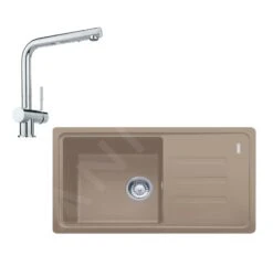 Franke Colonnes - Ensemble De Cuisine G120, évier En Fragranit BSG 611-78 / 39 Et Mitigeur Samoa, Cachemire / Chrome 114.0510.439