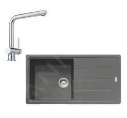 Franke Colonnes - Ensemble De Cuisine G135, évier En Fragranit BFG 611 Et Mitigeur Samoa, Pierre Gris / Chrome 114.0510.328