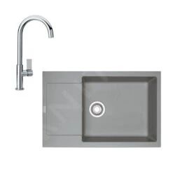 Franke Colonnes - Ensemble De Cuisine G169, évier En Fragranit MRG 611-78 BB Et Mitigeur FP 0408.031, Pierre Gris / Chrome 114.0587.961