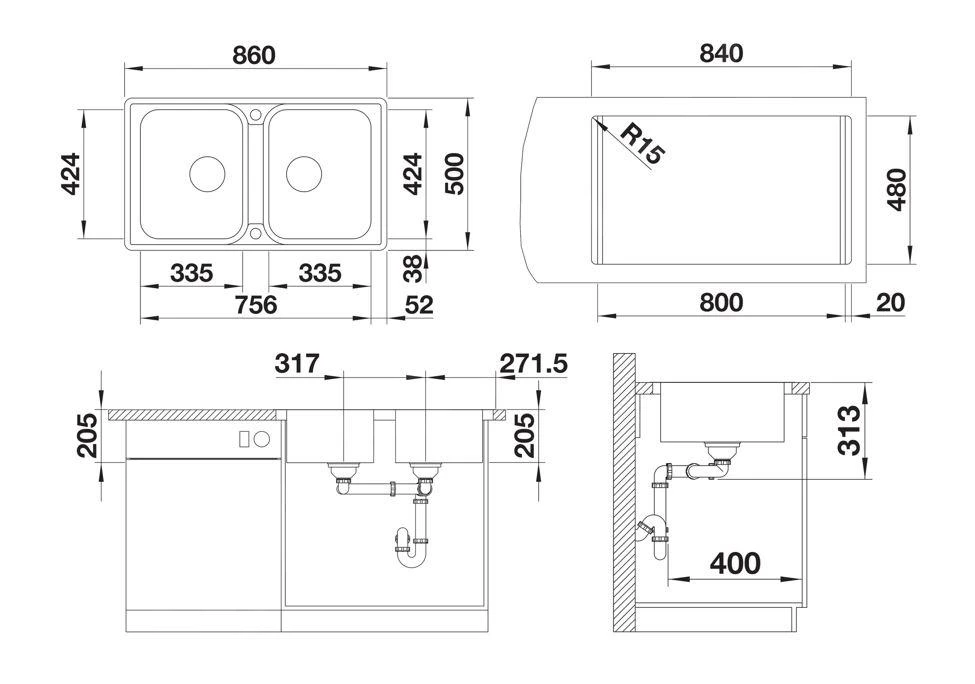Blanco Classimo - Évier, 86x50 Mm, Avec Commande Du Vidage, InFino, Inox Brossé 525331 4 Blanco Classimo - Évier, 86x50 Mm, Avec Commande Du Vidage, InFino, Inox Brossé 525331 – Image 2