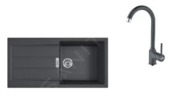 Franke Colonnes - Ensemble T78, évier En Tectonite S2D 611-100 Et Robinetterie FP 9000.099, Noir/graphite 143.0616.934