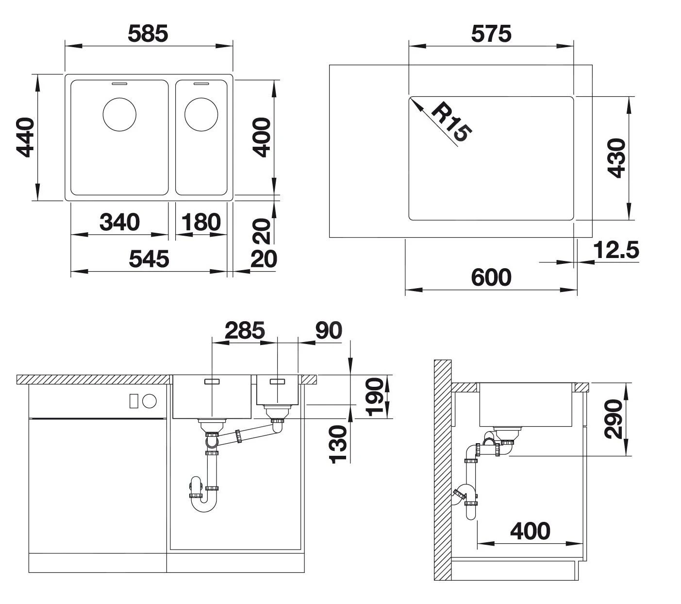 Blanco Andano 340/180 - Évier, 585x440 Mm, Inox 522975 4 Blanco Andano 340/180 - Évier, 585x440 Mm, Inox 522975 – Image 2