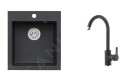 Alveus Sets - Ensemble D'évier En Granit Cortina 20 Et Robinetterie Tonia, Carbone SETA737