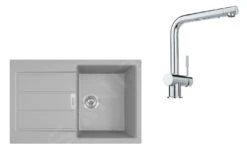 Franke Colonnes - Ensemble T81, évier En Tectonite S2D 611-78 Et Robinetterie SAMOA, Gris/chrome 143.0618.712