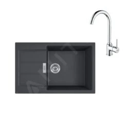 Franke Colonnes - Ensemble De Cuisine T106, évier En Tectonite S2D 611-78 XL Et Mitigeur FP 9000.031, Noir / Chrome 143.0675.732