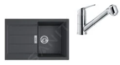 Franke Colonnes - Ensemble T83, évier En Tectonite S2D 611-78 Et Robinetterie FN 0642.031 ECO, Noir/chrome 143.0618.721