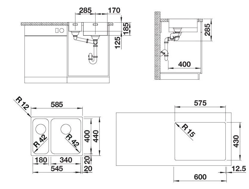 Blanco Solis 340/180 - Évier 585x500 Mm, InFino, Inox Brossé 526129 4 Blanco Solis 340/180 - Évier 585x500 Mm, InFino, Inox Brossé 526129 – Image 2