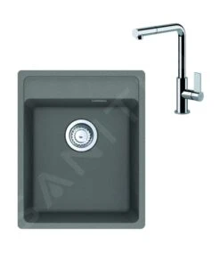 Franke Colonnes - Ensemble G243, évier En Fragranit MRG 610-37 RTL Et Mitigeur FN 7394.031, Gris Pierre / Chrome 114.0675.653