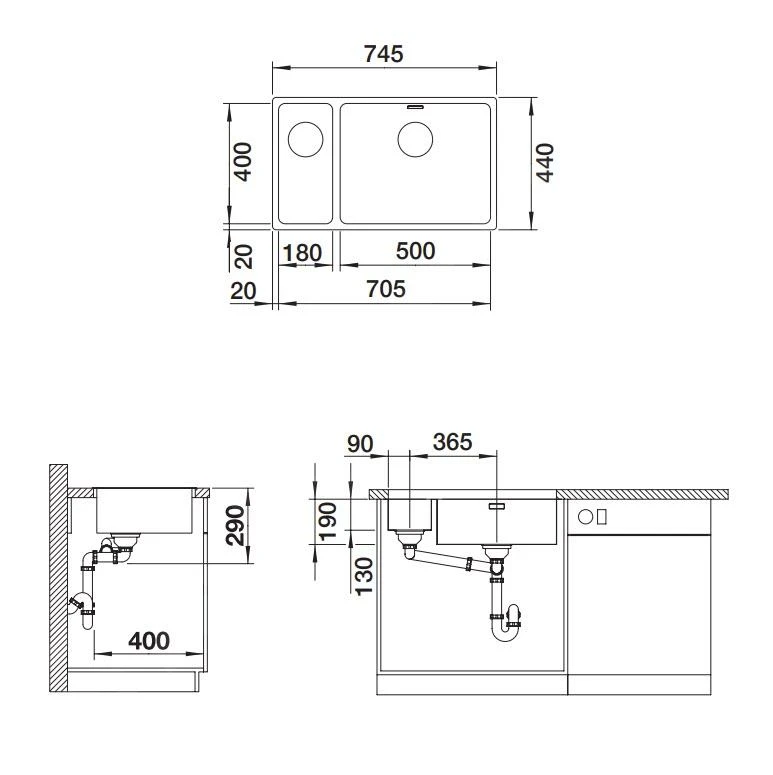 Blanco Andano 500/180 - Évier, 745x440 Mm, Inox 522989 4 Blanco Andano 500/180 - Évier, 745x440 Mm, Inox 522989 – Image 2