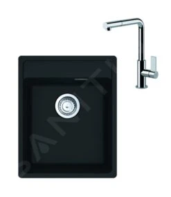 Franke Colonnes - Ensemble G243, évier En Fragranit MRG 610-37 RTL Et Mitigeur FN 7394.031, Noir Mat / Chrome 114.0675.651