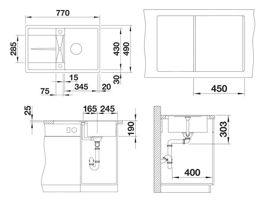 Blanco Metra 45 - Évier En Silgranit, 770x490 Mm, Avec Commande De Vidage, Blanc Doux 527107 4 Blanco Metra 45 - Évier En Silgranit, 770x490 Mm, Avec Commande De Vidage, Blanc Doux 527107 – Image 2