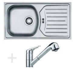 Franke Colonnes - Set De Cuisine N10, évier En Inox ETN 614 N ETHOS + Robinet FC 9547.031, Chrome 101.0684.389