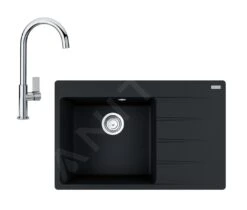 Franke Colonnes - Set G218, évier En Fragranit CNG 611-78 TL / 2 Et Mitigeur FP 0408.031, Onyx / Chrome 114.0650.816