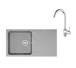 Franke Colonnes - Ensemble T98, évier En Tectonite OID 611 Et Mitigeur FP 9000.031, Gris / Chrome 143.0675.702