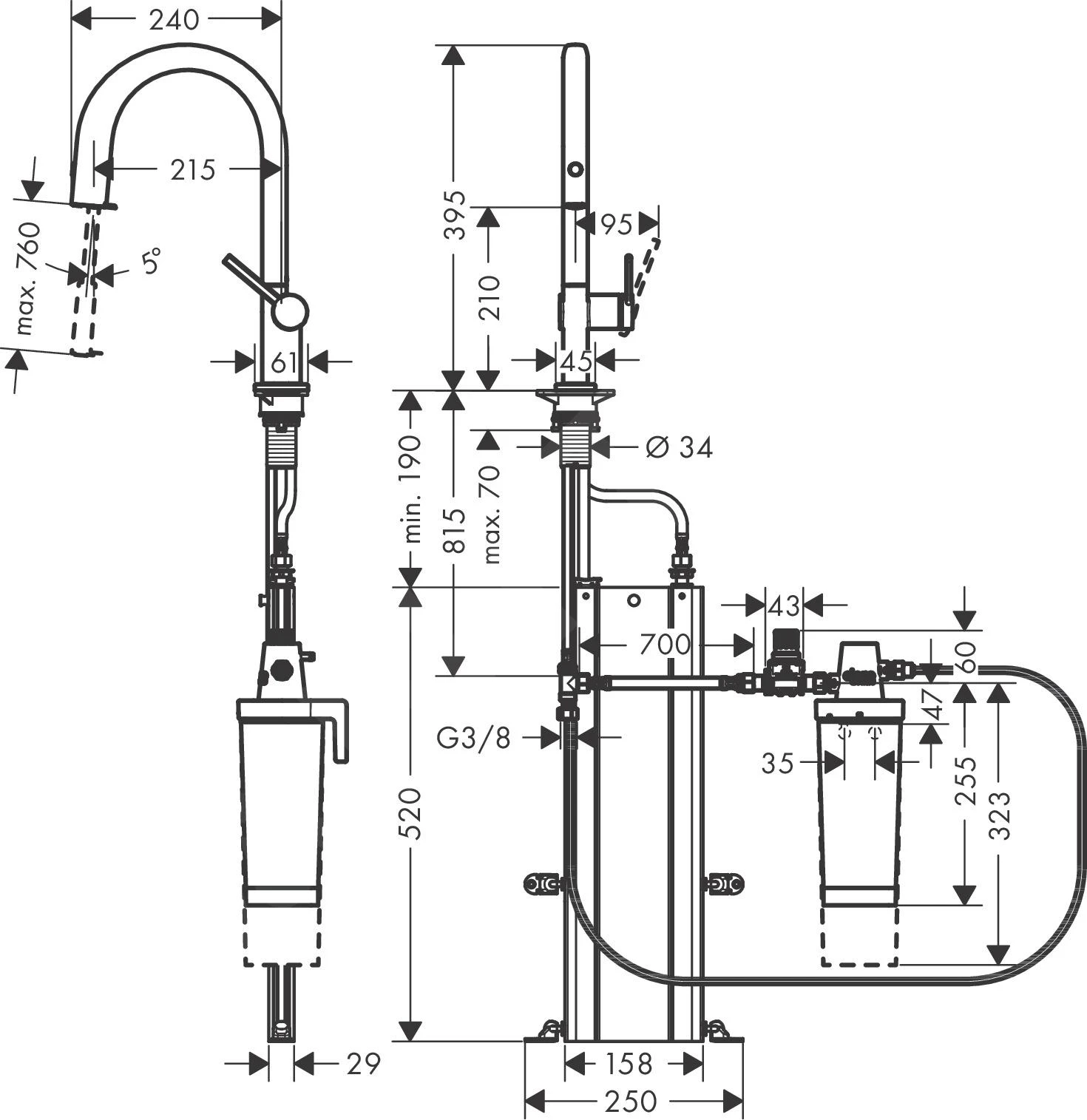 Hansgrohe Aqittura M91 - Mitigeur D'évier Avec Bec Extractible Et Filtration, SBox, Simili Inox 76800800 4 Hansgrohe Aqittura M91 - Mitigeur D'évier Avec Bec Extractible Et Filtration, SBox, Simili Inox 76800800 – Image 2
