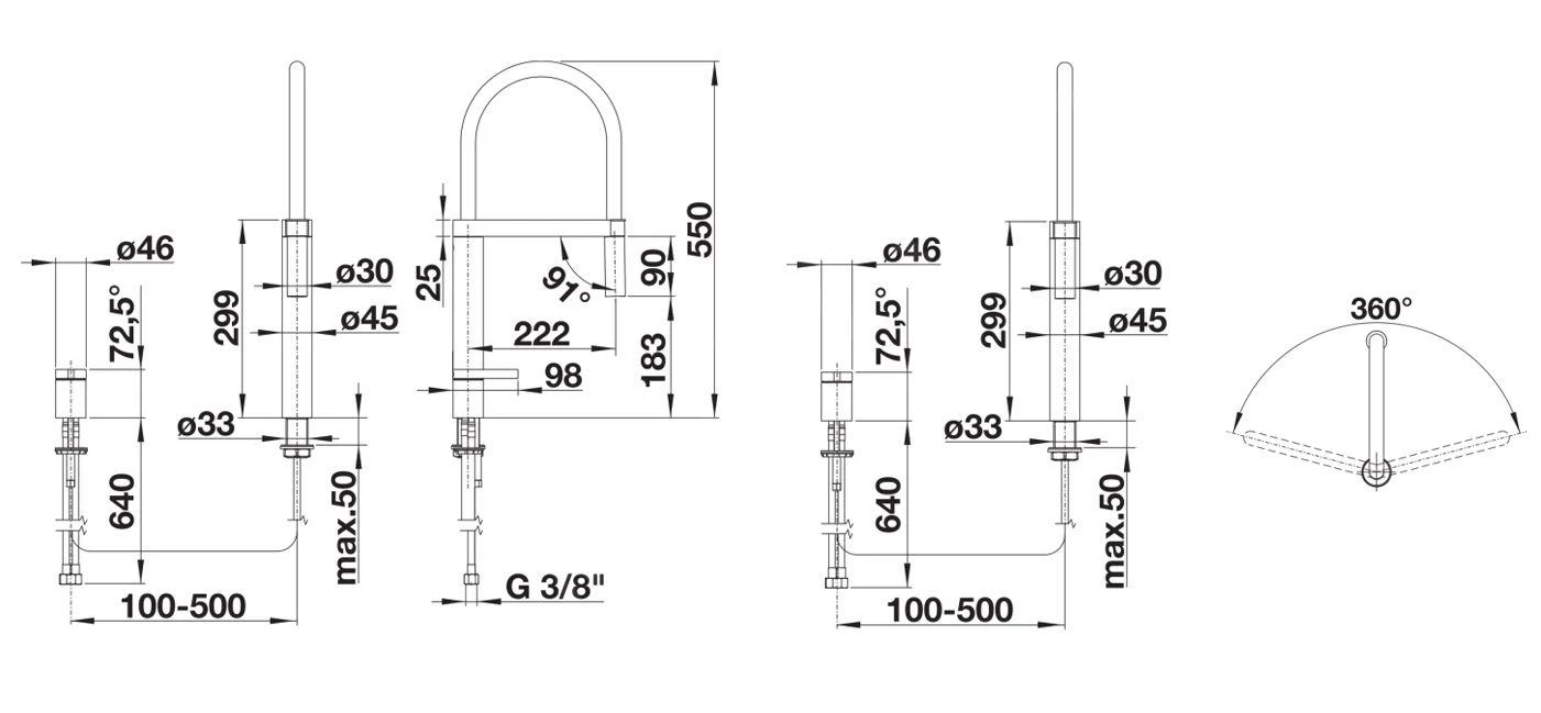 Blanco Culina S - Robinet D'évier Avec Bras Flexible, Installation 2 Trous, Inox 519784 4 Blanco Culina S - Robinet D'évier Avec Bras Flexible, Installation 2 Trous, Inox 519784 – Image 2