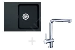 Franke Colonnes - Set De Cuisine T23, évier En Tectonite OID 611-62, Noir + Robinet Samoa, Chrome 114.0323.792