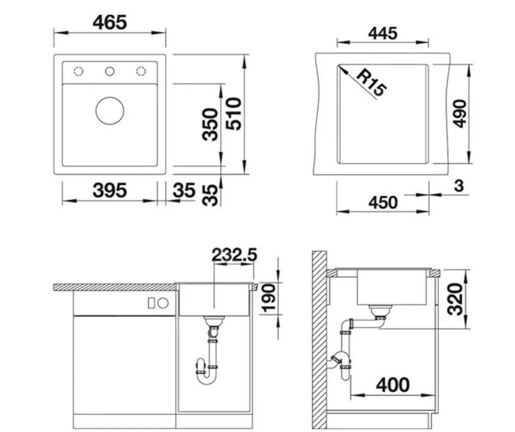 Blanco Dalago 45 - Évier En Silgranit, 465x510 Mm, Avec Commande Du Vidage, Blanc 517160 4 Blanco Dalago 45 - Évier En Silgranit, 465x510 Mm, Avec Commande Du Vidage, Blanc 517160 – Image 2